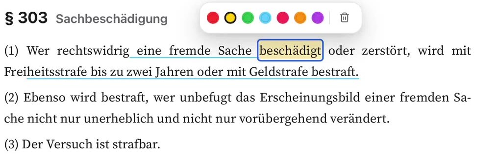 Markierte Norm mit Farbauswahl